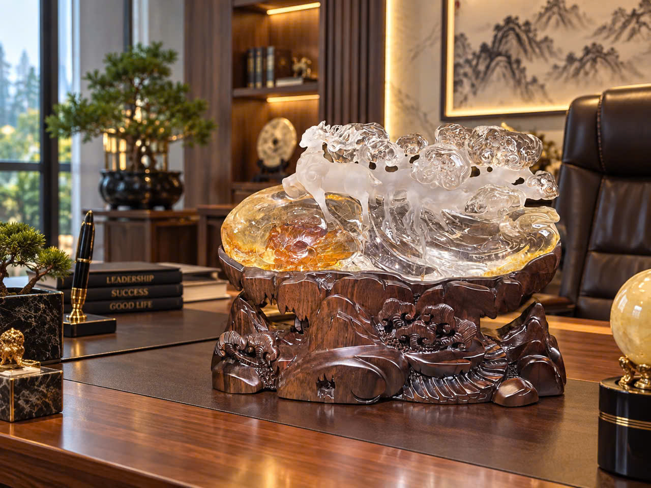 Lộc Thọ Cát Tường Phú Quý Thạch Anh Bao Thể Trấn Trạch Bách Niên Trường Thọ & Chiêu Tài Đắc Lộc