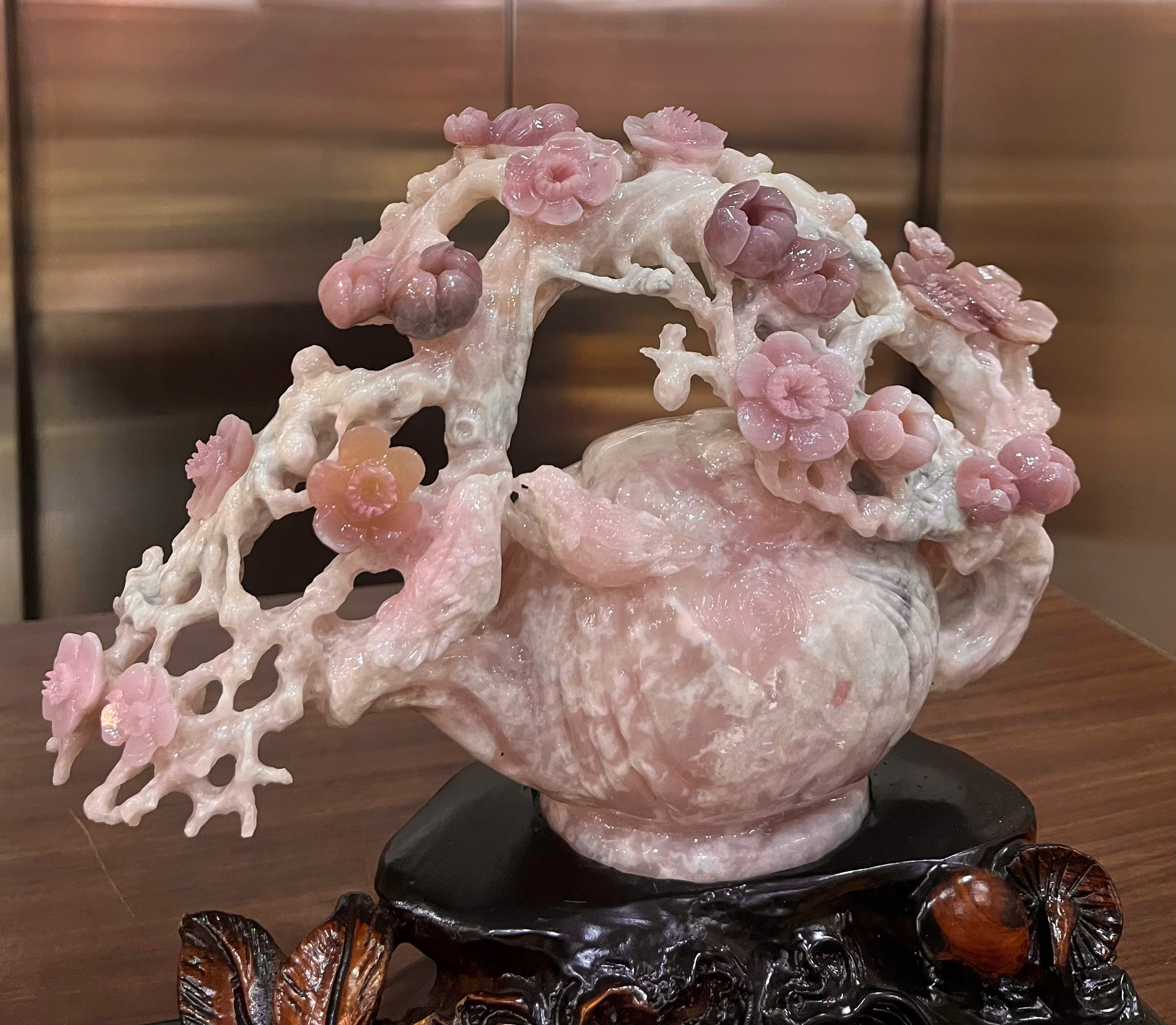 Ấm Trà Hoa Mai Ngọc Serpentine Tinh Hoa Nghệ Thuật, Gia Đạo Bình An
