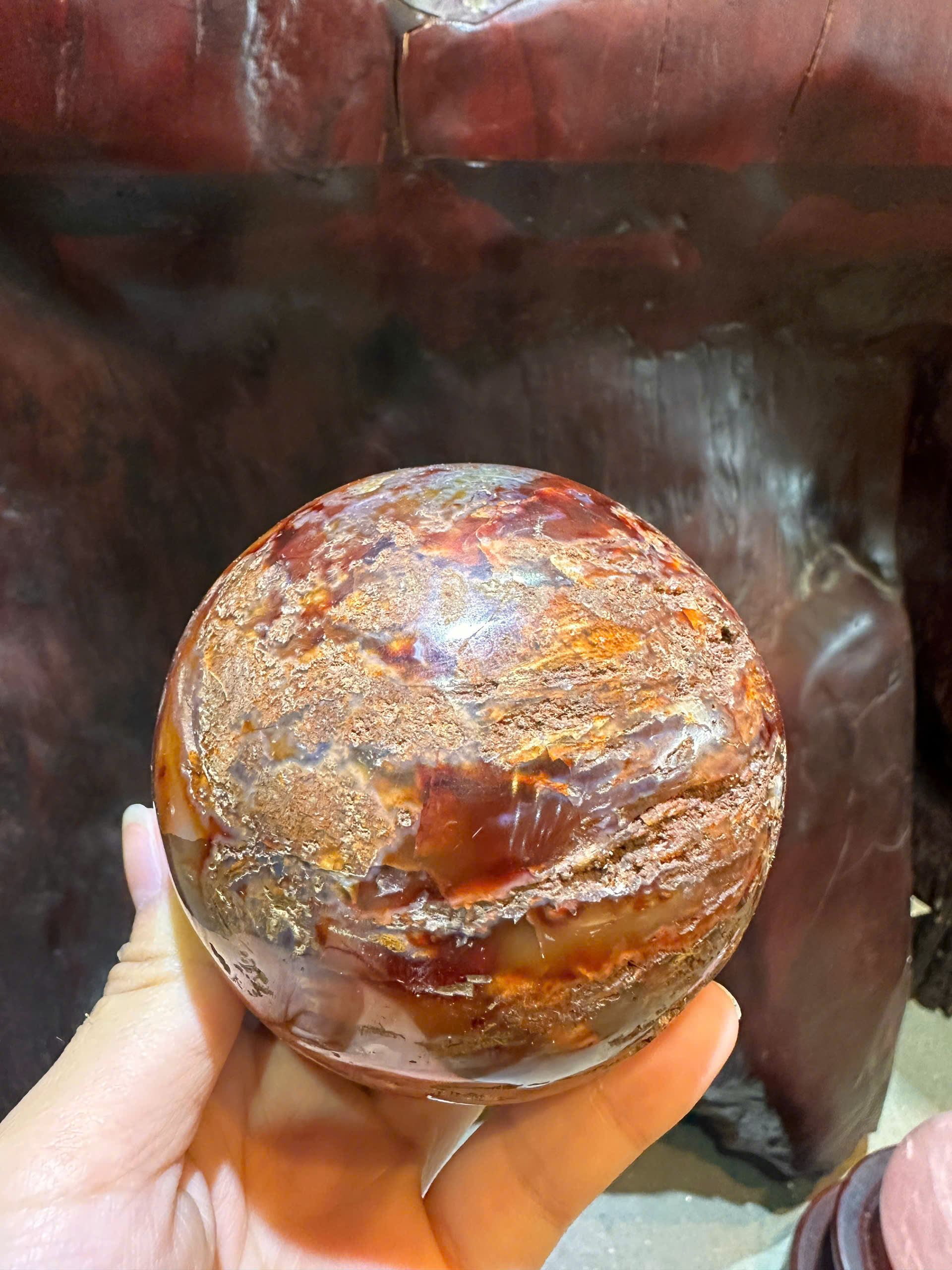Quả Cầu Ngọc Mã Não Huyết Đỏ 775gram Huyết Ngọc Tụ Khí, Khởi Sắc Công Danh