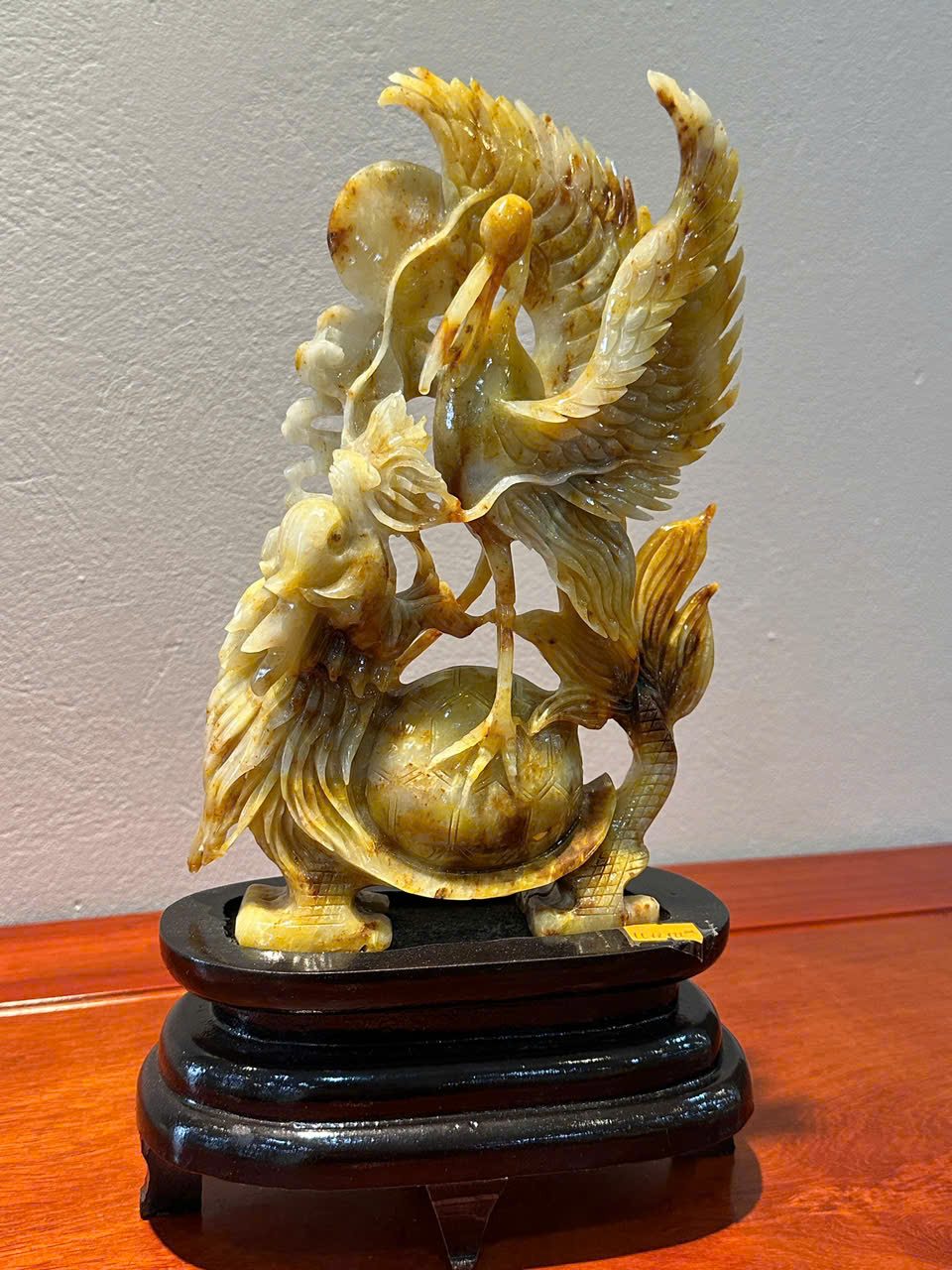 Tiên Hạc cưỡi Long Quy ngọc serpentine – Kiệt tác trường thọ, trấn trạch bảo an và thu hút tài lộc