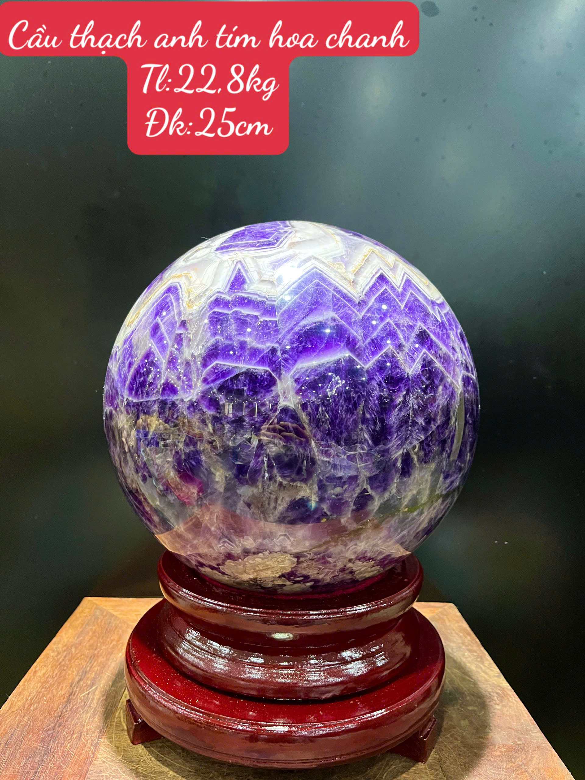 Quả Cầu Thạch Anh Tím Hoa Chanh 25cm Sắc Tím Quý Tộc, Tụ Khí Sinh Tài