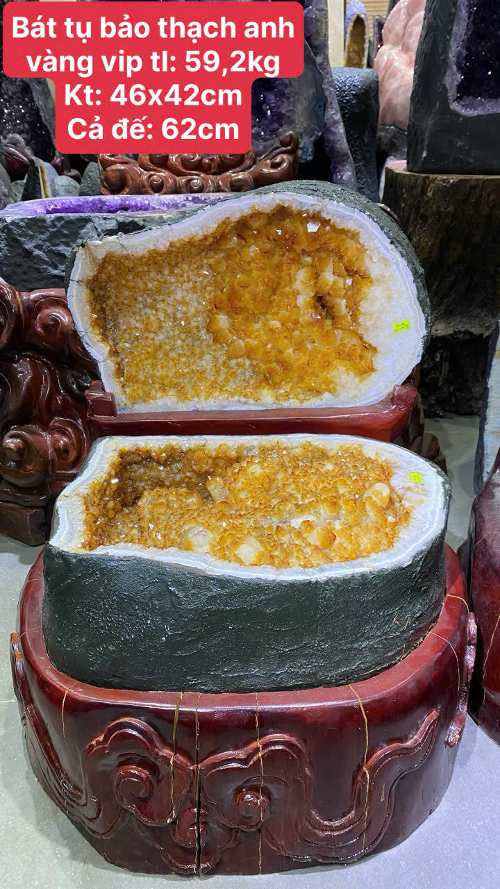 Bát Tụ Bảo Mầm Thạch Anh Vàng Chiêu Tài Tụ Khí, Hoàng Kim Trấn Trạch