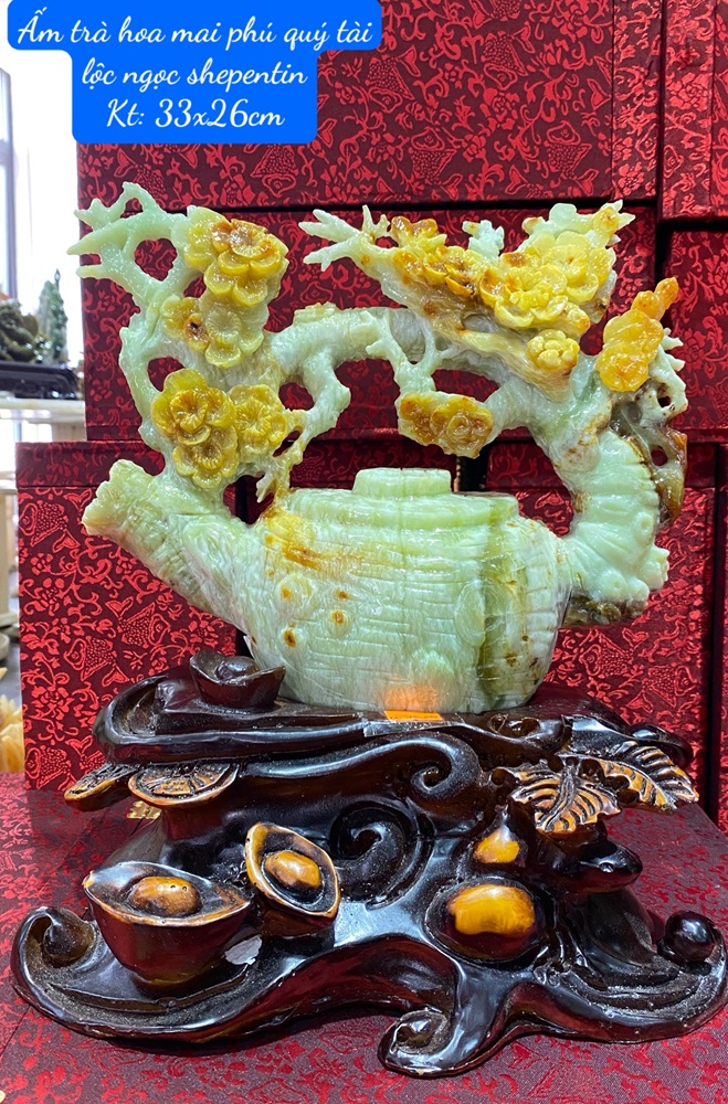 Ấm Trà Hoa Mai Phú Quý Tài Lộc Ngọc Serpentine