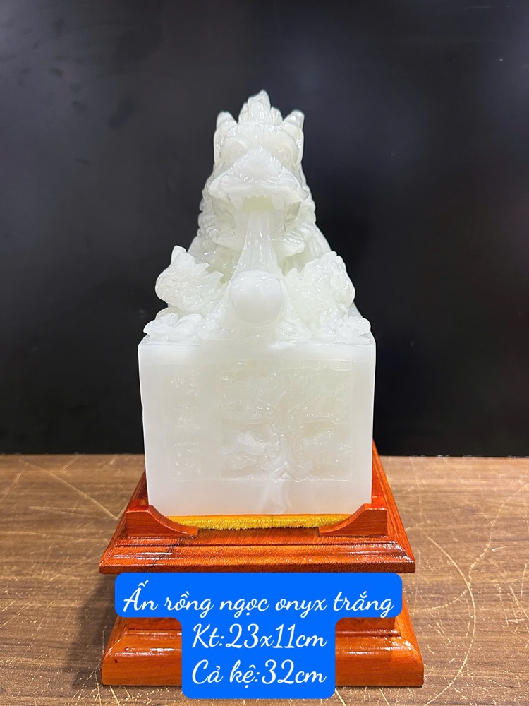 Ấn Rồng Ngọc Onyx Trắng Vuông 23x11cm