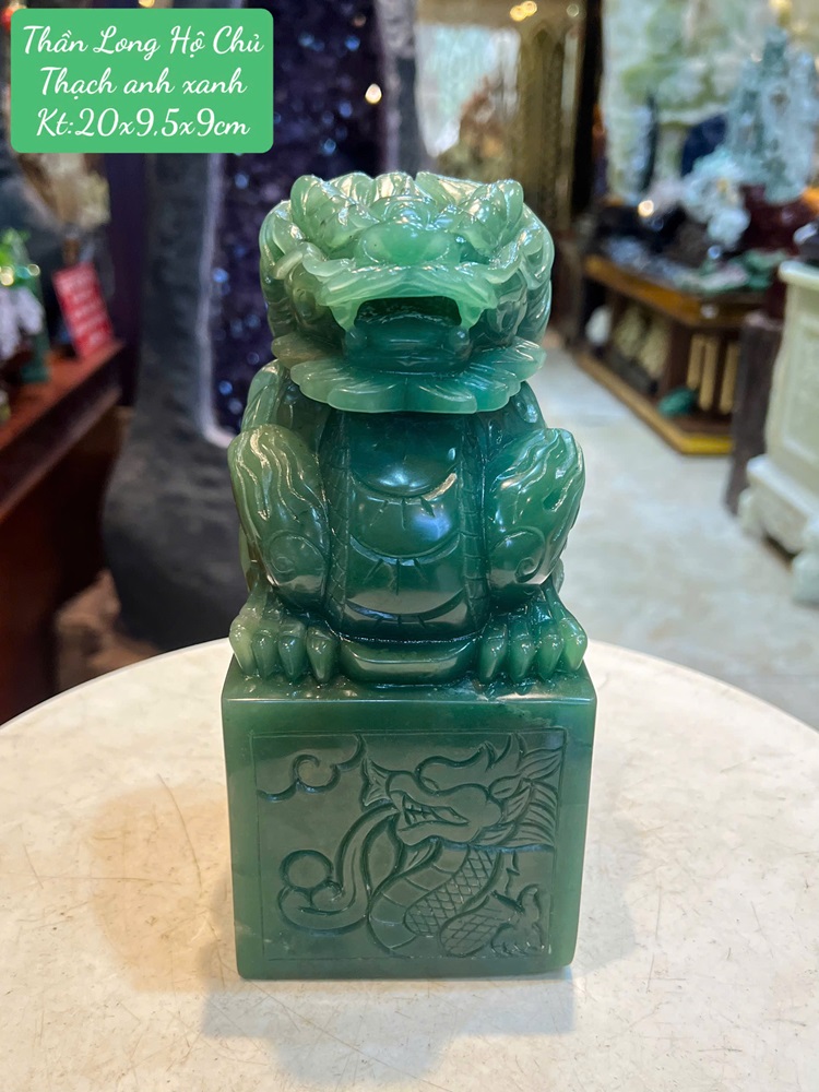 Ấn Thần Long Hộ Chủ Thạch Anh Xanh Vuông 20x9,5x9cm