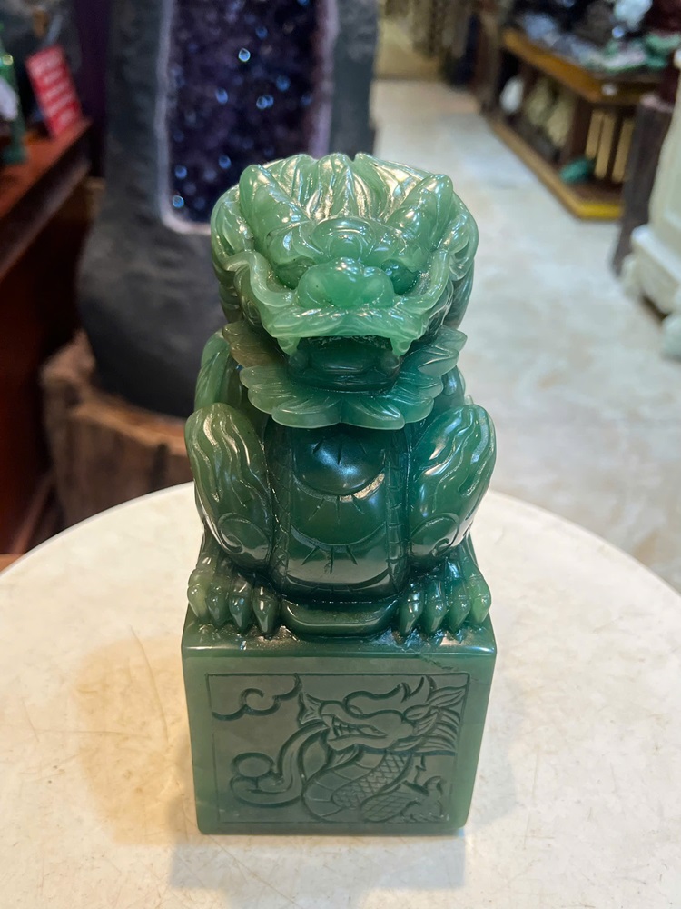 Ấn Thần Long Hộ Chủ Thạch Anh Xanh Vuông 20x9,5x9cm