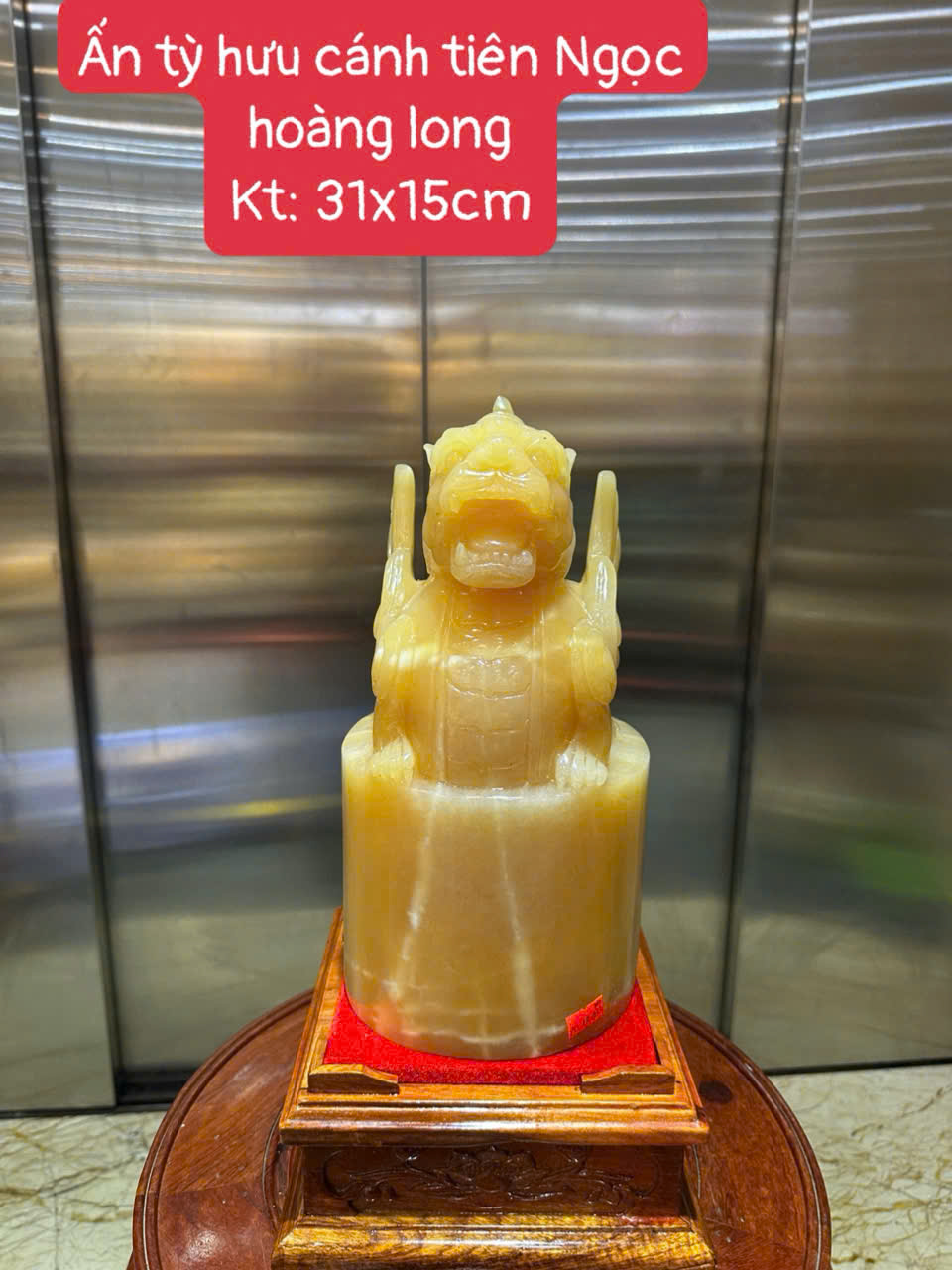 Ấn Tỳ Hưu Cánh Tiên Ngọc Hoàng Long Tròn 31x15cm