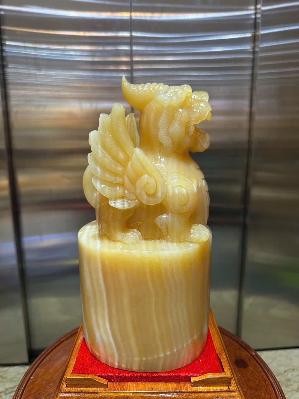 Ấn Tỳ Hưu Cánh Tiên Ngọc Hoàng Long Tròn 31x15cm