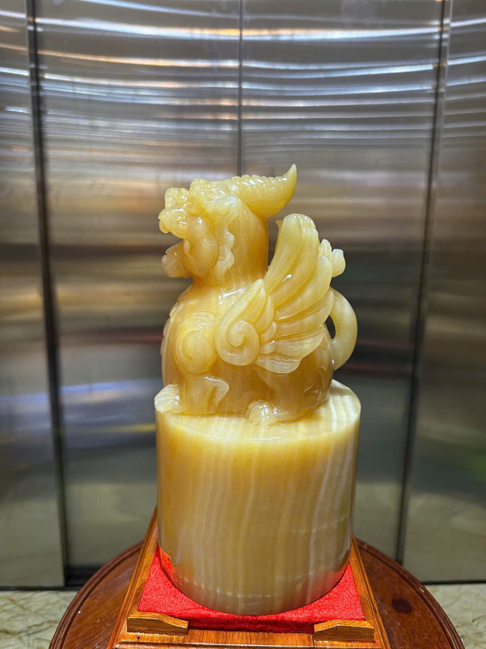 Ấn Tỳ Hưu Cánh Tiên Ngọc Hoàng Long Tròn 31x15cm