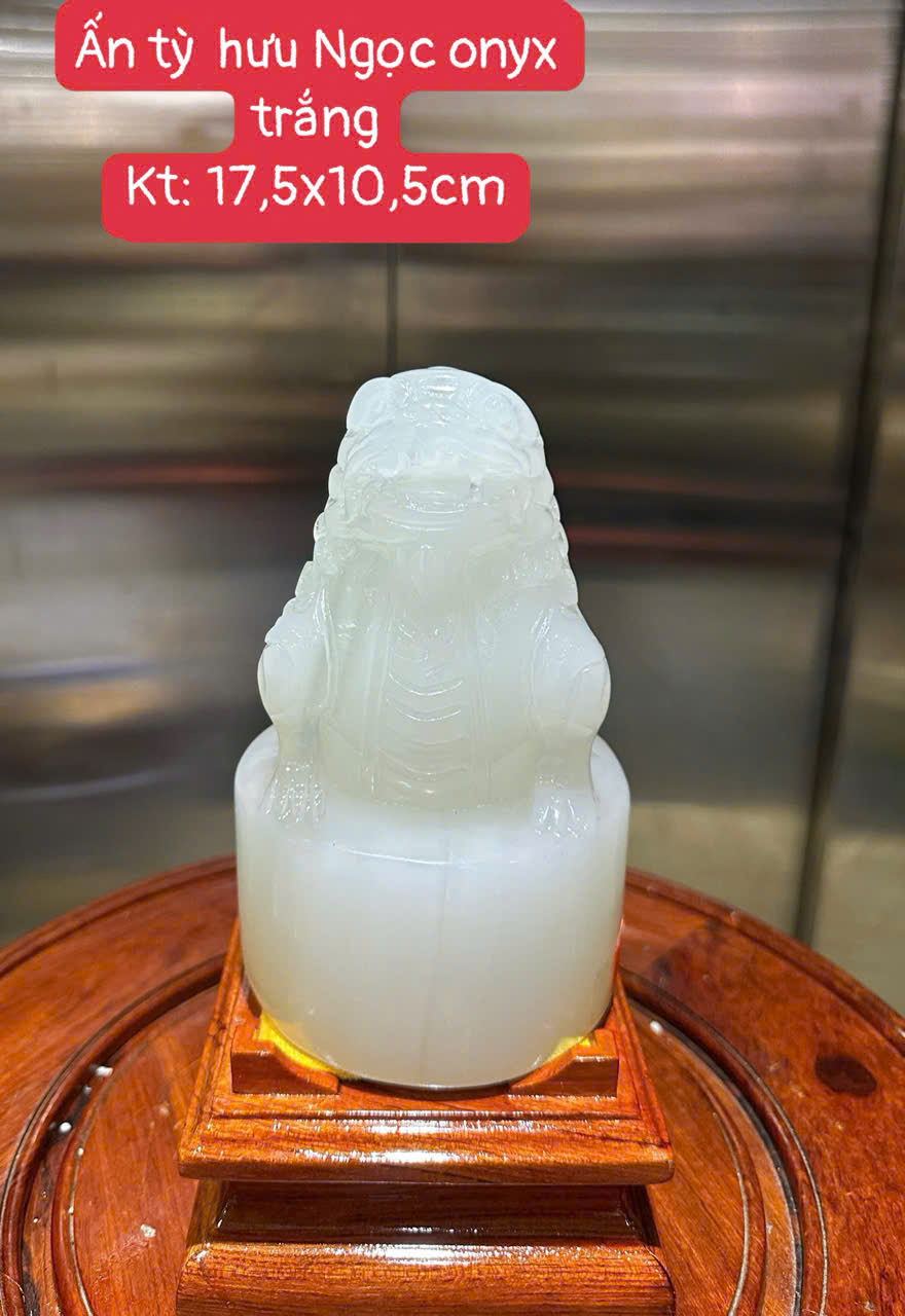Ấn Tỳ Hưu Ngọc Onyx Trắng Bạch Ngọc 17,5x10,5cm