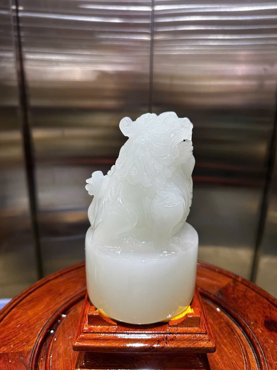 Ấn Tỳ Hưu Ngọc Onyx Trắng Bạch Ngọc 17,5x10,5cm