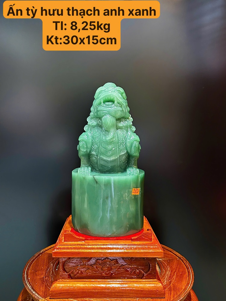 Ấn Tỳ Hưu Thạch Anh Xanh Tròn 30x15cm