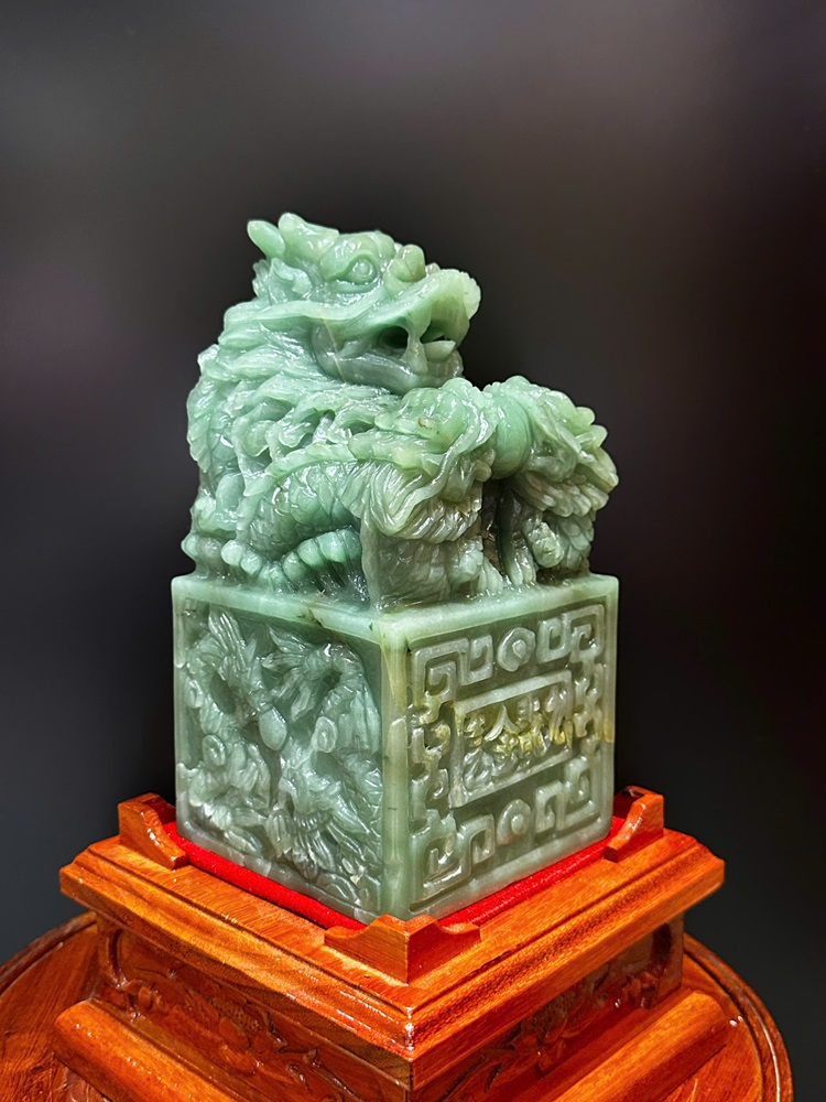 Ấn Tỳ Hưu Thạch Anh Xanh Vuông 30x15cm