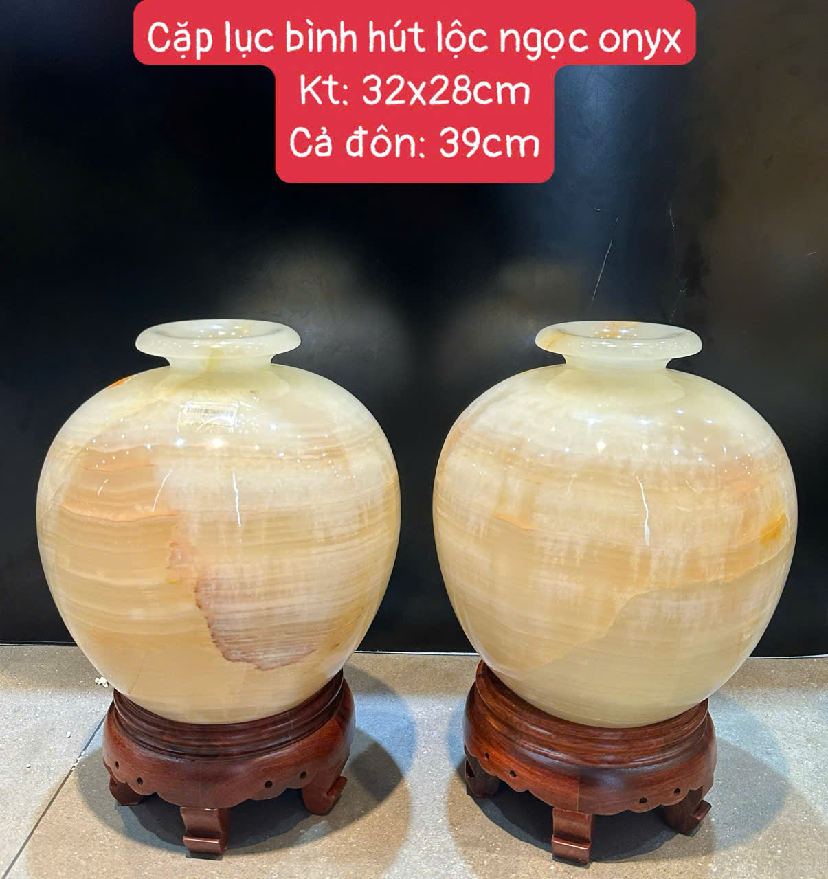Cặp Lục Bình Hút Lộc Ngọc Onyx Tích Tài Tụ Khí, Phú Quý Trường Tồn