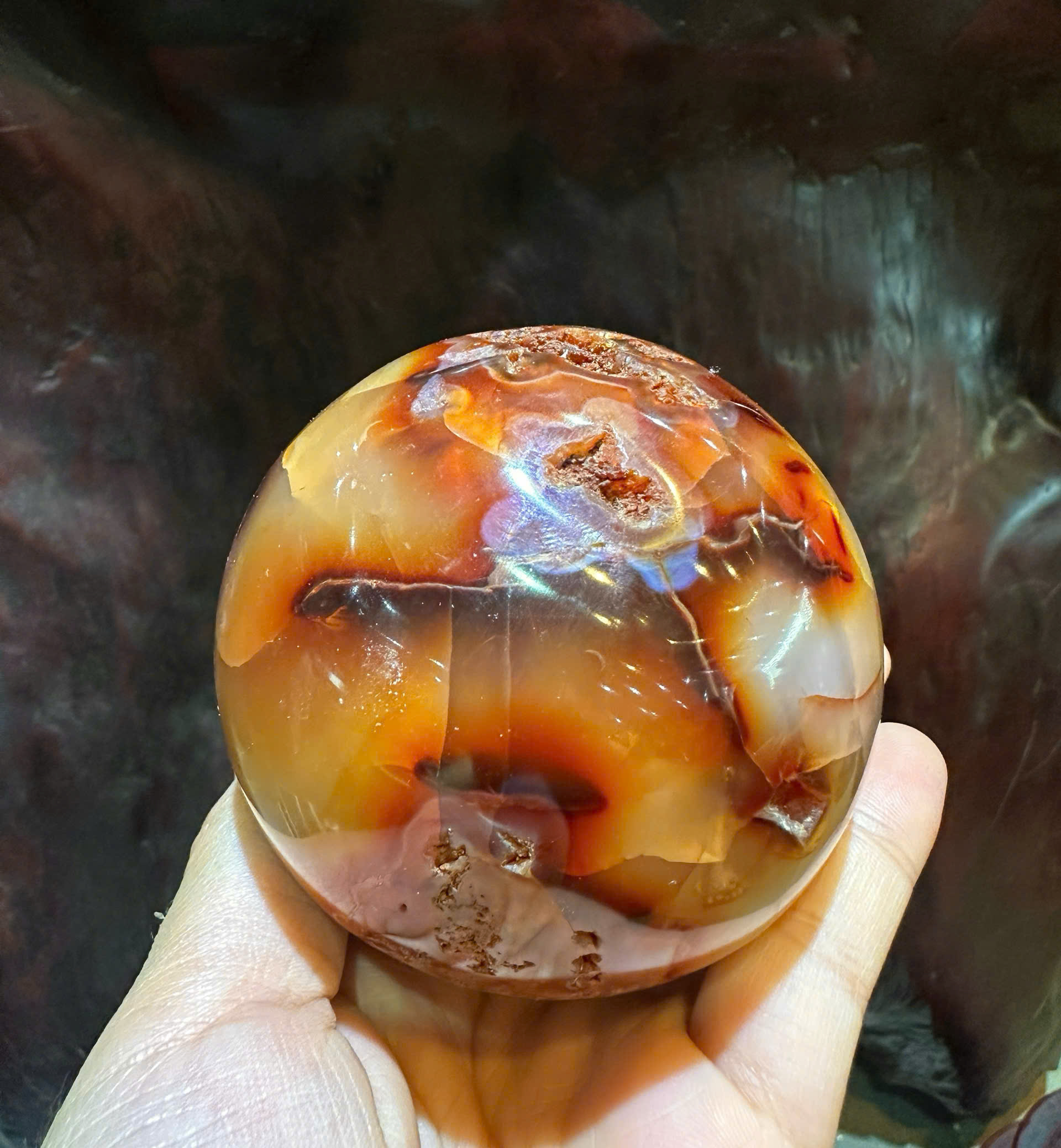 Quả Cầu Ngọc Mã Não Huyết Đỏ 545gram Hỏa Quang Khởi Vận, Tụ Bảo Trường An