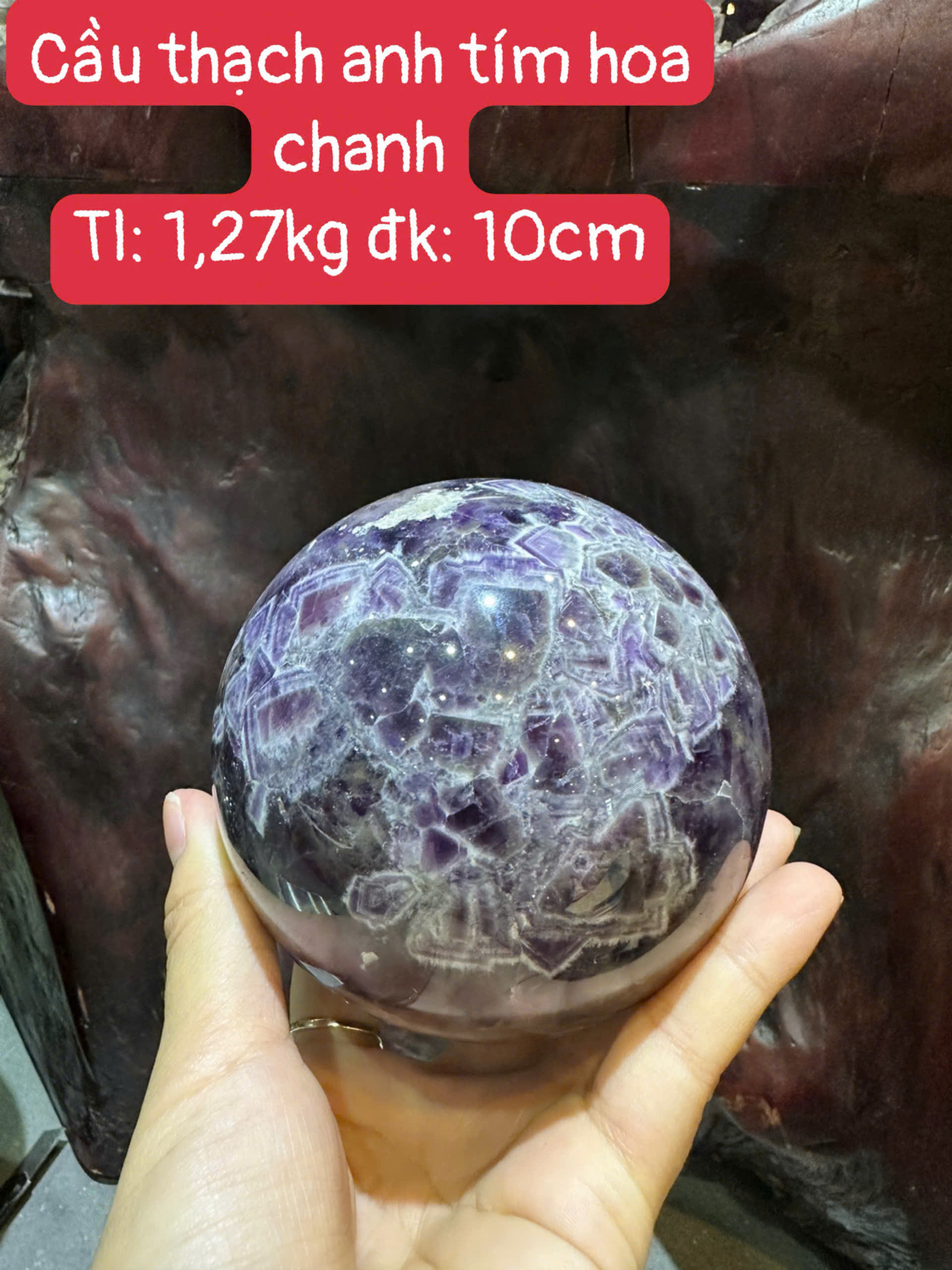 Quả Cầu Thạch Anh Tím Hoa Chanh 10cm Kết Tinh Tinh Hoa, Khơi Thông Bản Lĩnh