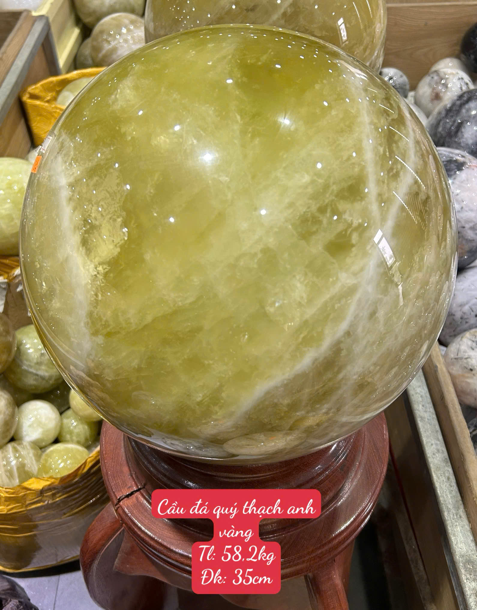 Quả Cầu Thạch Anh Vàng 35cm Đại Hoàng Kim Tụ Khí, Phú Quý Trường Tồn