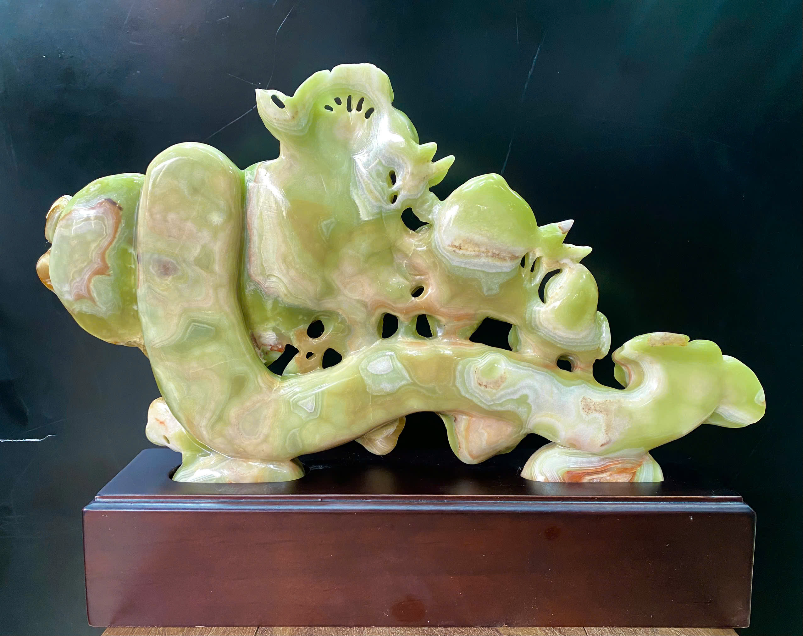 Gậy Như Ý Đào Tiên Ngọc Onyx Xanh Vạn Sự Viên Mãn, Trường Thọ Phú Quý