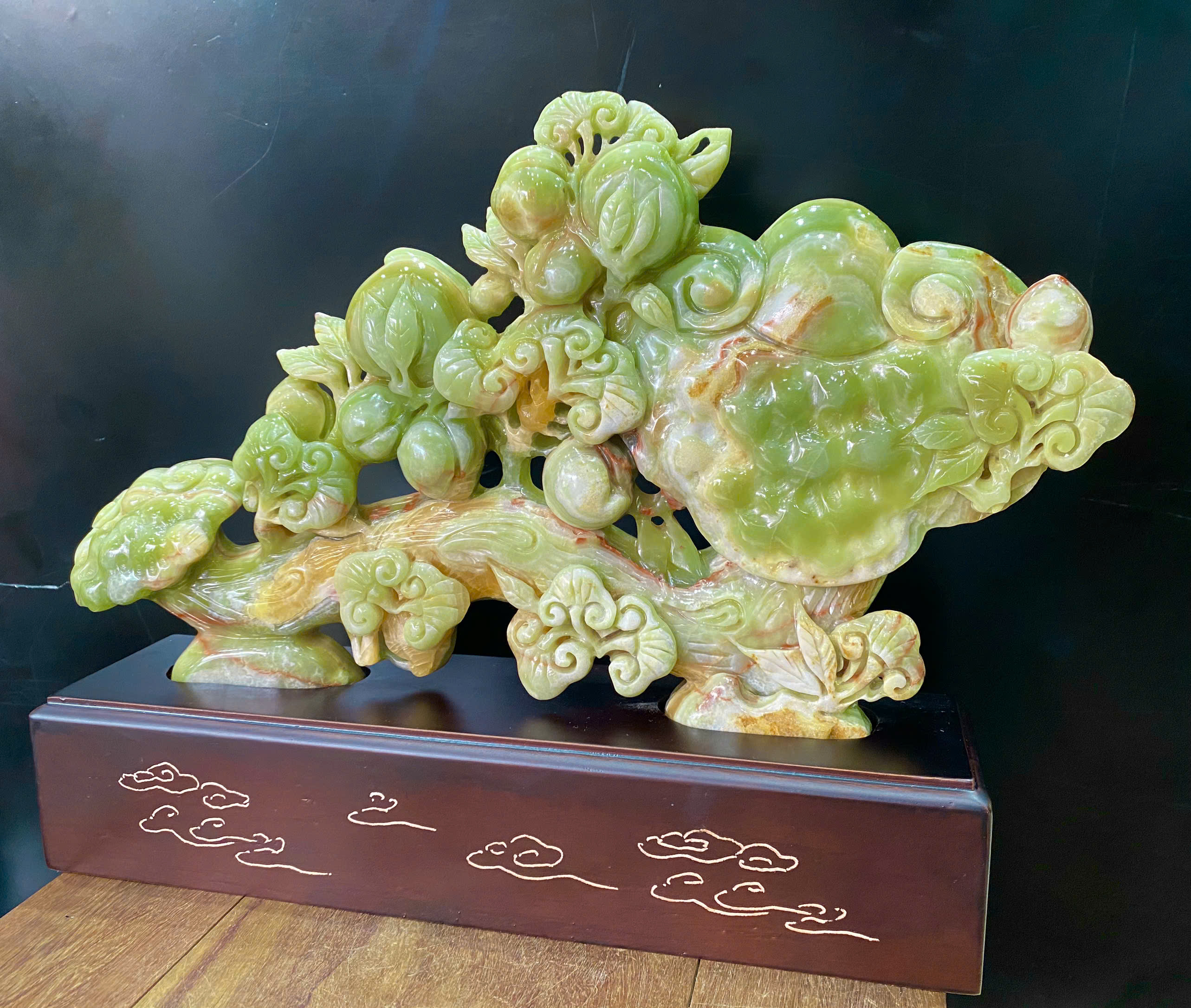Gậy Như Ý Đào Tiên Ngọc Onyx Xanh Vạn Sự Viên Mãn, Trường Thọ Phú Quý