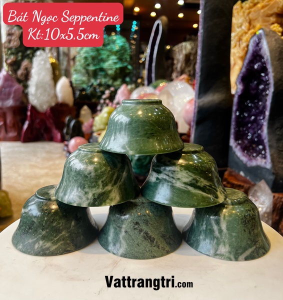 Bát Ngọc Serpentine xanh 10cm