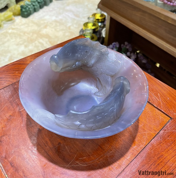 Bát song ngư tài lộc Ngọc mã não 18cm