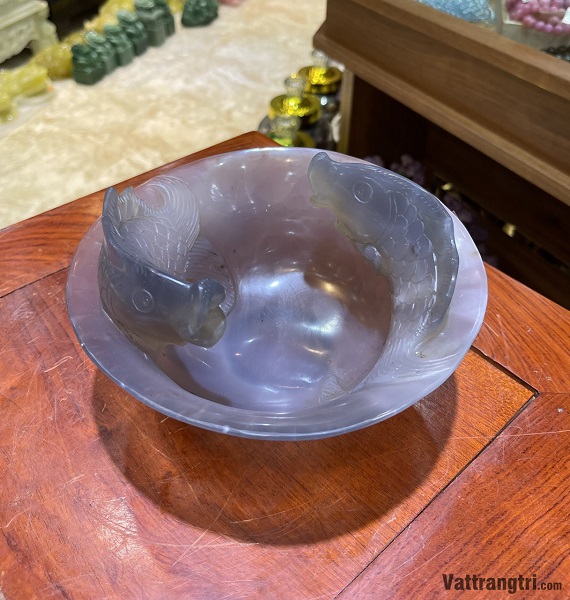 Bát song ngư tài lộc Ngọc mã não 18cm