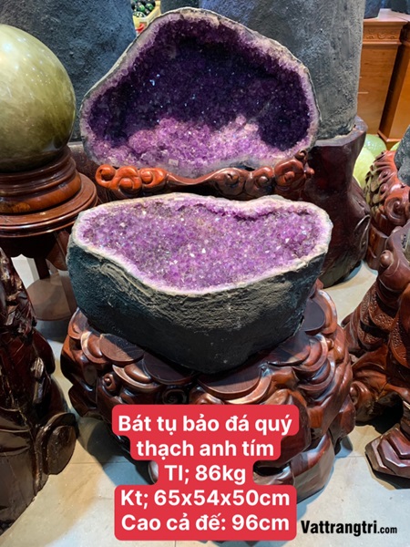Bát tụ bảo đá quý thạch anh tím 96cm