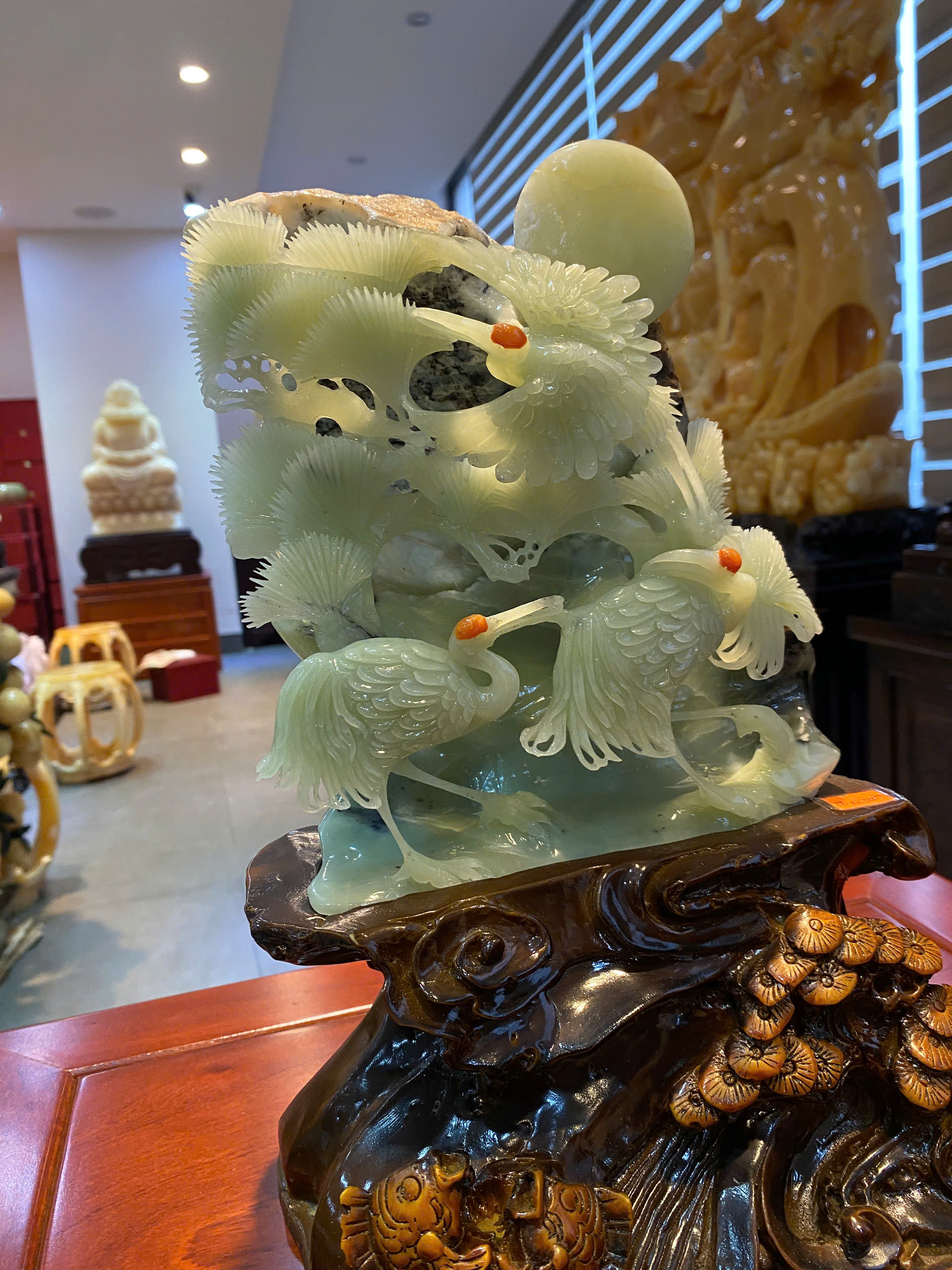 Tam Hạc Quần Tùng ngọc serpentine Biểu tượng trường thọ, gia đạo an yên và sức khỏe dồi dào