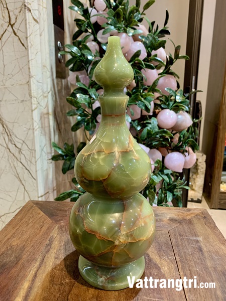 Bình hồ lô tài lộc Ngọc Onyx xanh 30cm