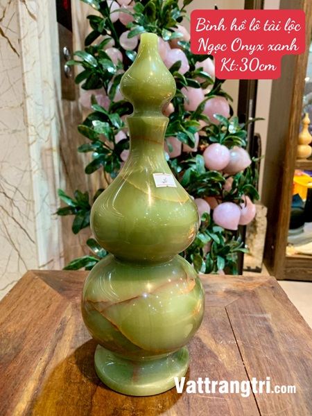 Bình hồ lô tài lộc Ngọc Onyx xanh 30cm