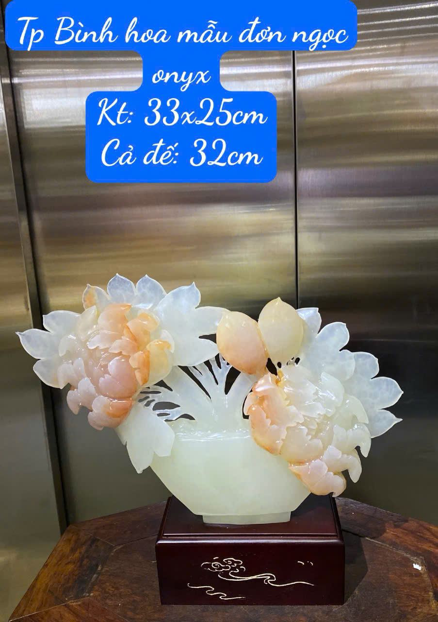 Bình hoa mẫu đơn ngọc onyx 33x25cm