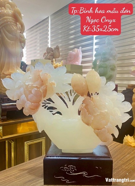 Bình hoa mẫu đơn Ngọc Onyx 35cm