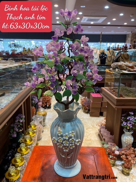 Bình hoa tài lộc thạch anh tím 63cm