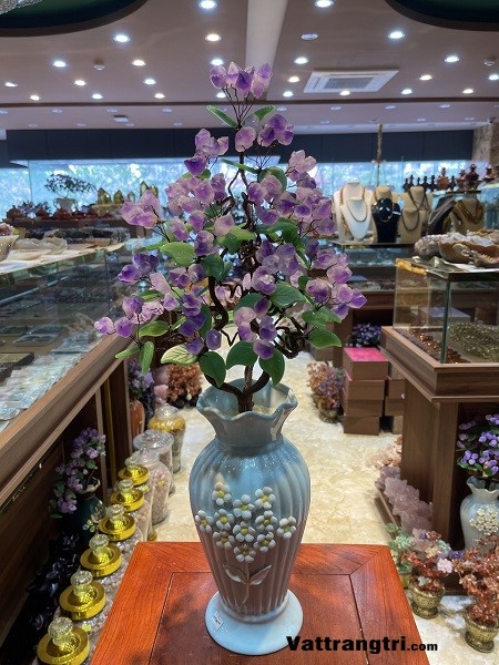Bình hoa tài lộc thạch anh tím 63cm