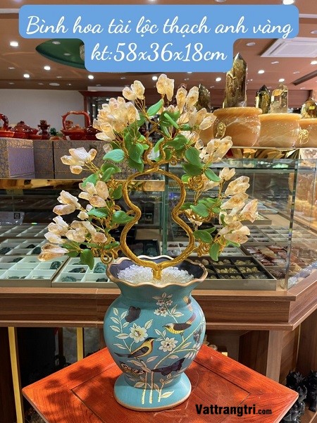 Bình hoa tài lộc thạch anh vàng 58cm