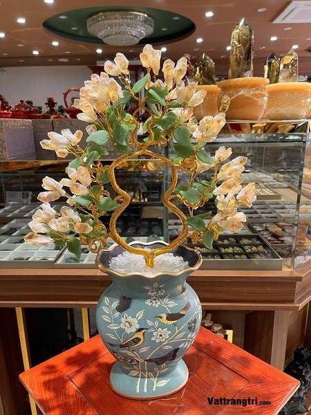 Bình hoa tài lộc thạch anh vàng 58cm