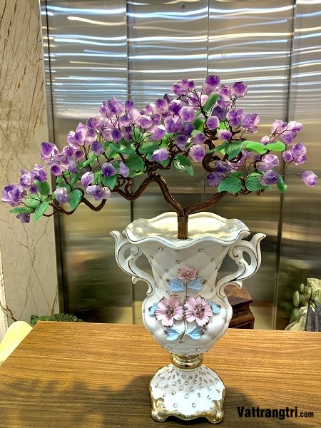 Bình hoa tài lộc đá thạch anh tím 46cm
