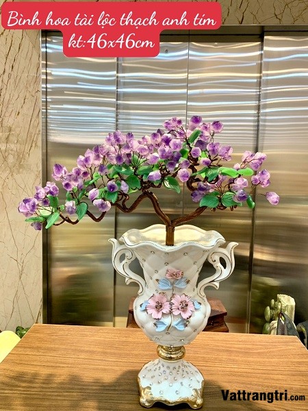 Bình hoa tài lộc đá thạch anh tím 46cm
