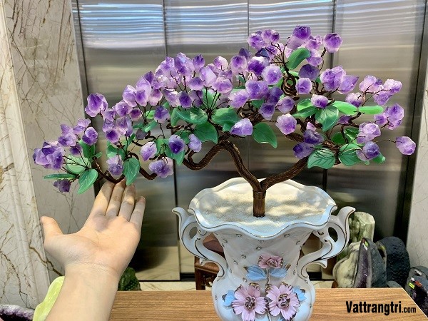 Bình hoa tài lộc đá thạch anh tím 46cm