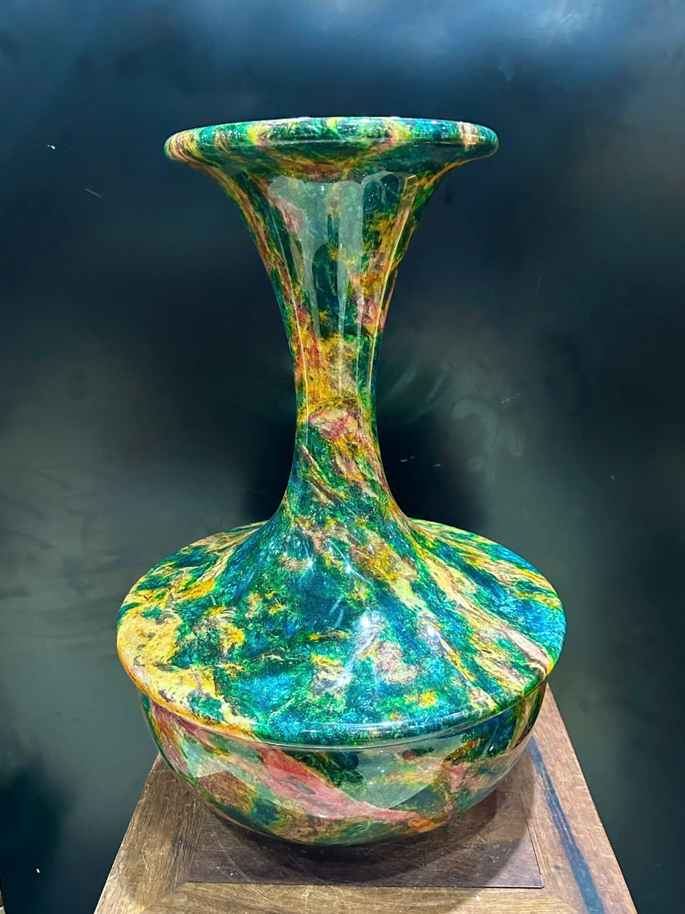 Bình Hút Lộc Cổ Cao Ngọc Chalcedony Vân Khổng Tước 52cm