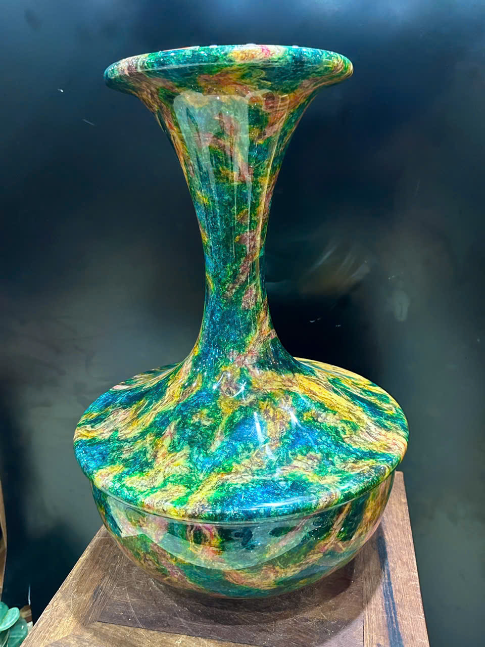 Bình Hút Lộc Cổ Cao Ngọc Chalcedony Vân Khổng Tước 52cm