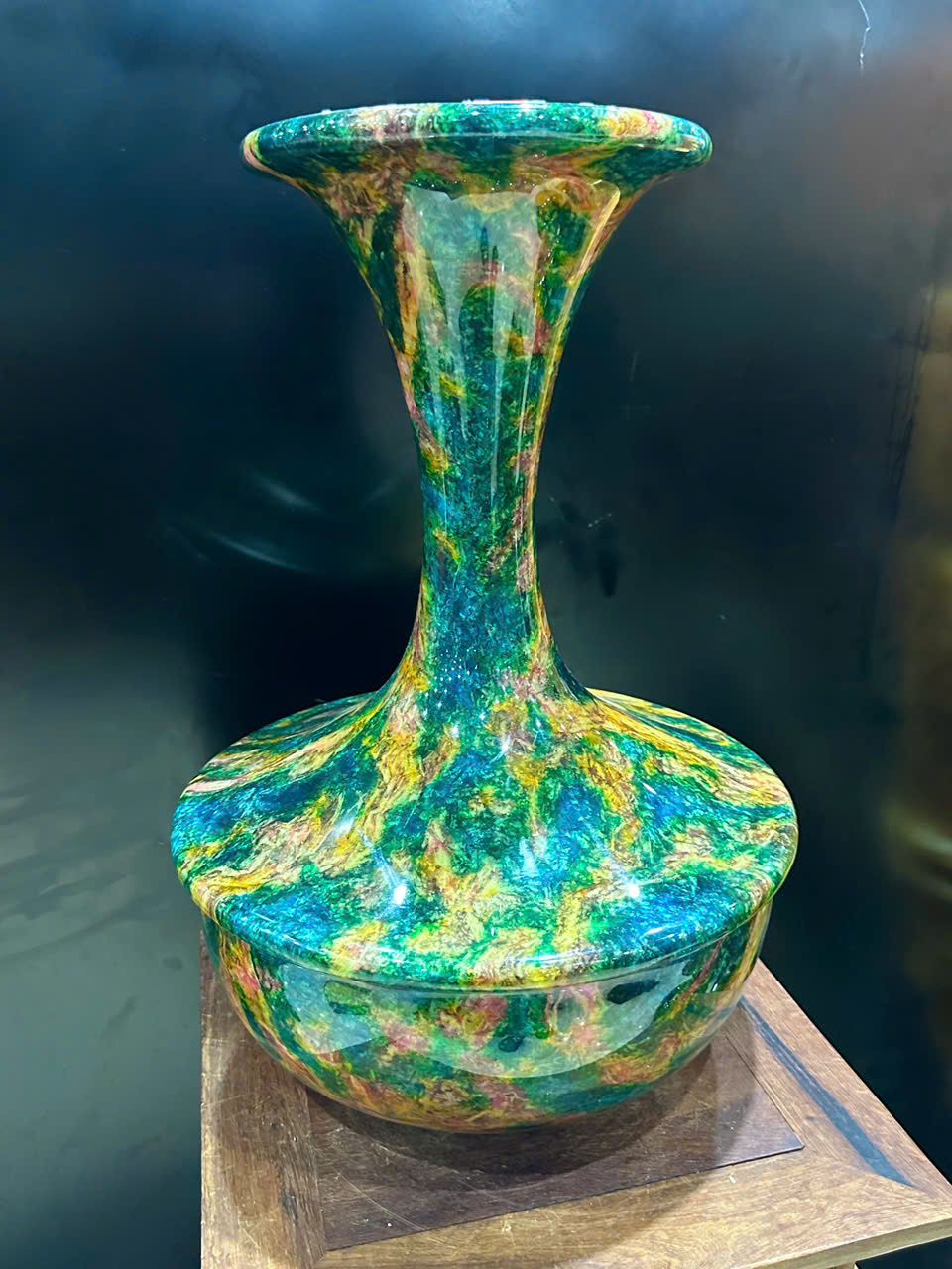 Bình Hút Lộc Cổ Cao Ngọc Chalcedony Vân Khổng Tước 52cm