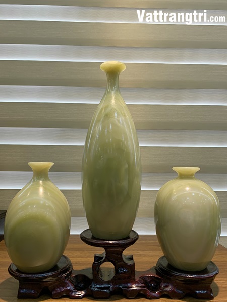 Hút tài lộc tam phúc bình ngọc onyx xanh 38cm