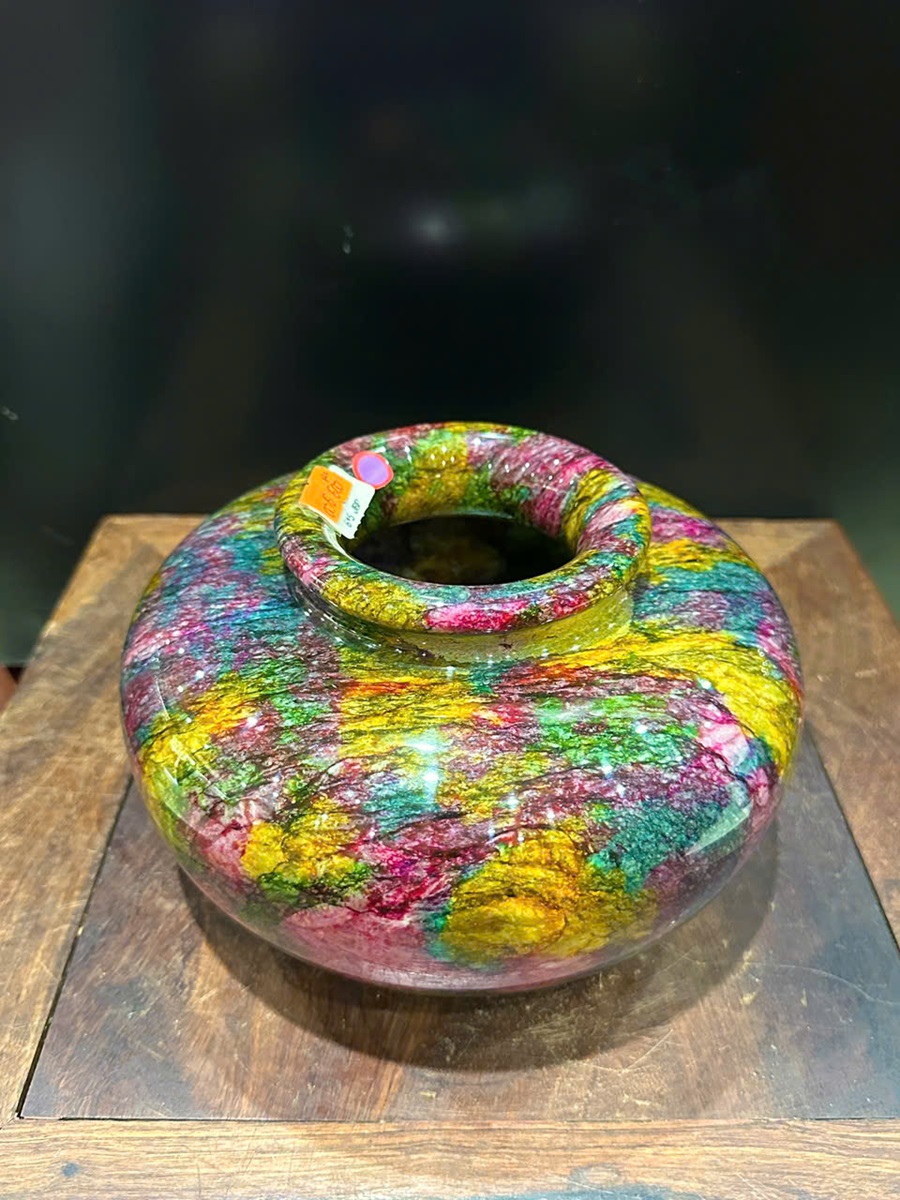 Bình Ngọc Chalcedony Vân Khổng Tước 22cm