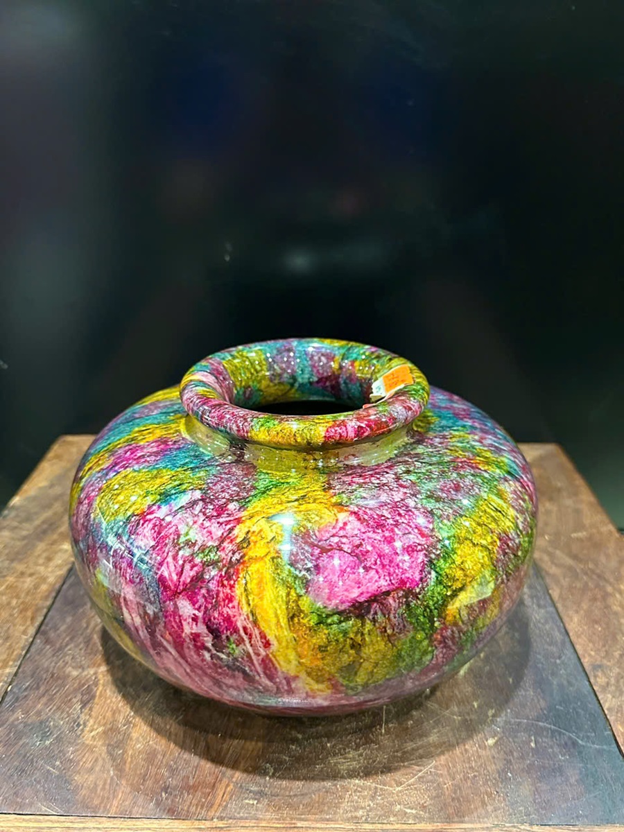 Bình Ngọc Chalcedony Vân Khổng Tước 22cm