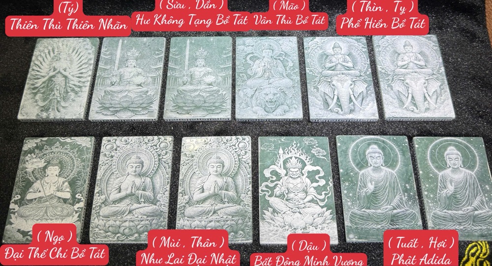 Bộ 8 Phật Bản Mệnh + 12 Con Giáp Lam Ngọc Phỉ Thuý