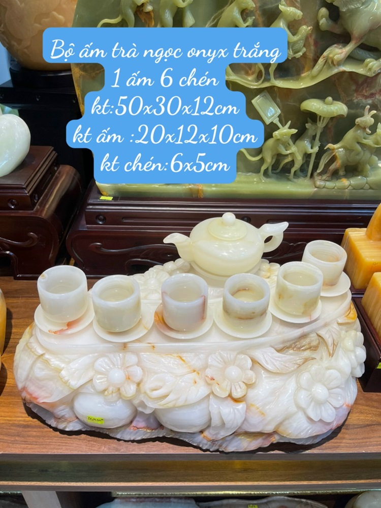 Bộ ấm trà ngọc onyx trắng 1 ấm 6 chén