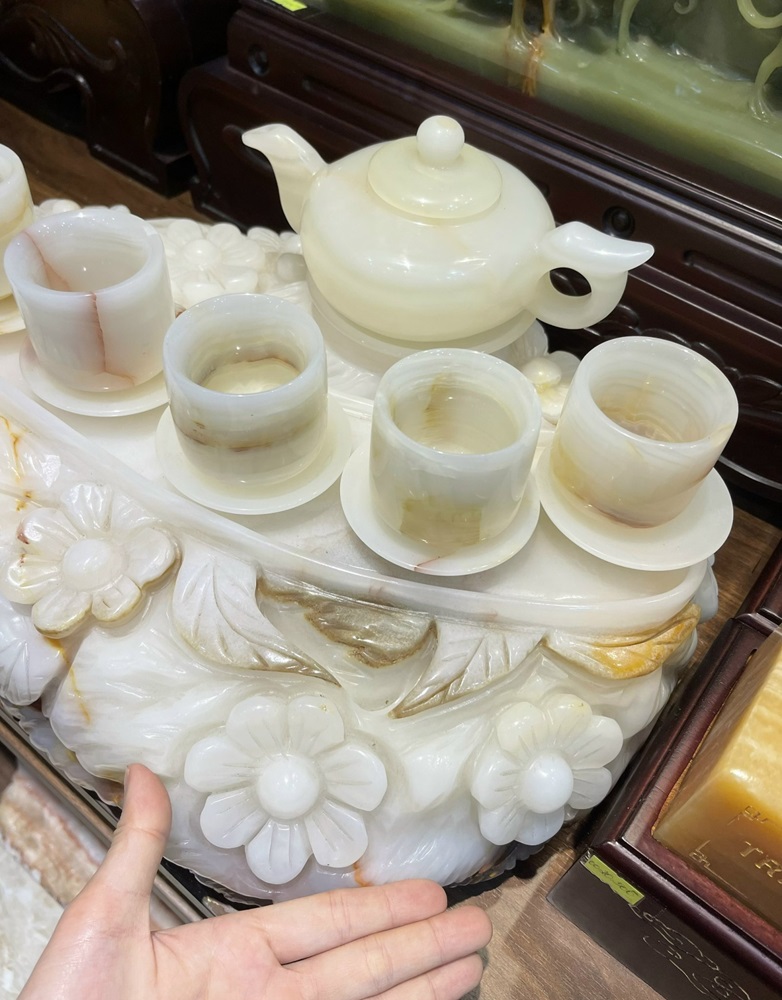 Bộ ấm trà ngọc onyx trắng 1 ấm 6 chén