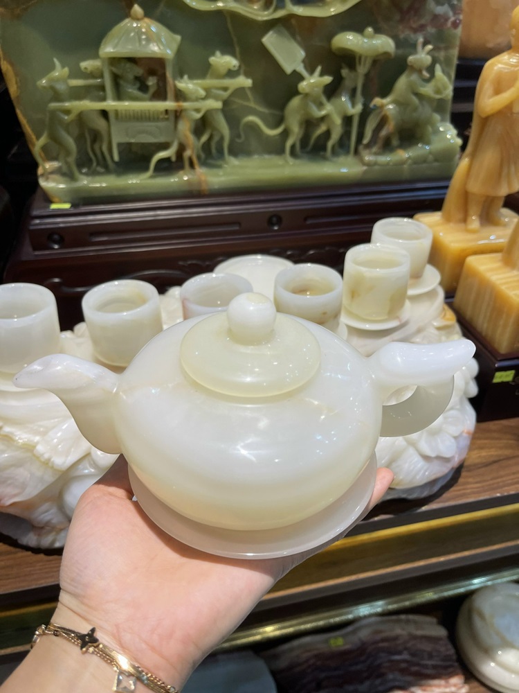 Bộ ấm trà ngọc onyx trắng 1 ấm 6 chén