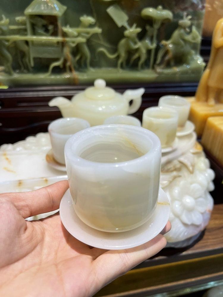 Bộ ấm trà ngọc onyx trắng 1 ấm 6 chén